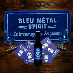 9 dessous de verre + 2 verres à bière + 1 affiche + 1 serviette Bleu Métal Spirit